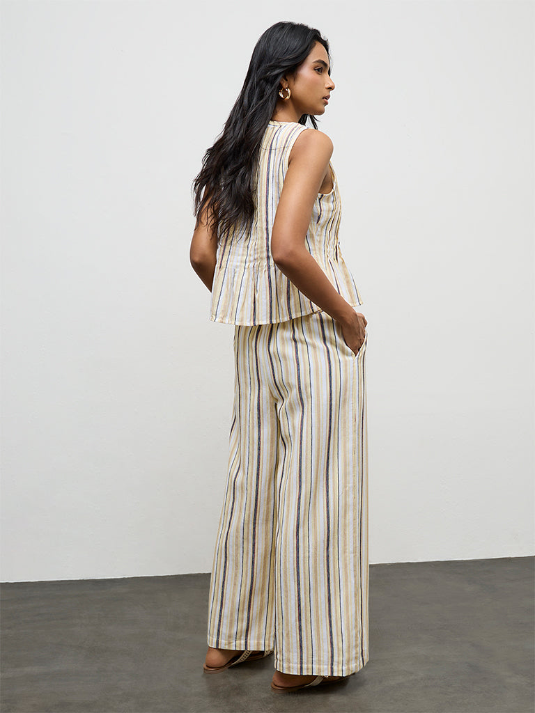 LOV Light Yellow Striped High-Rise Pants