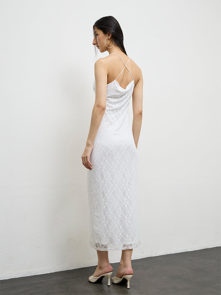 Nuon White Lace Design Straight Dress