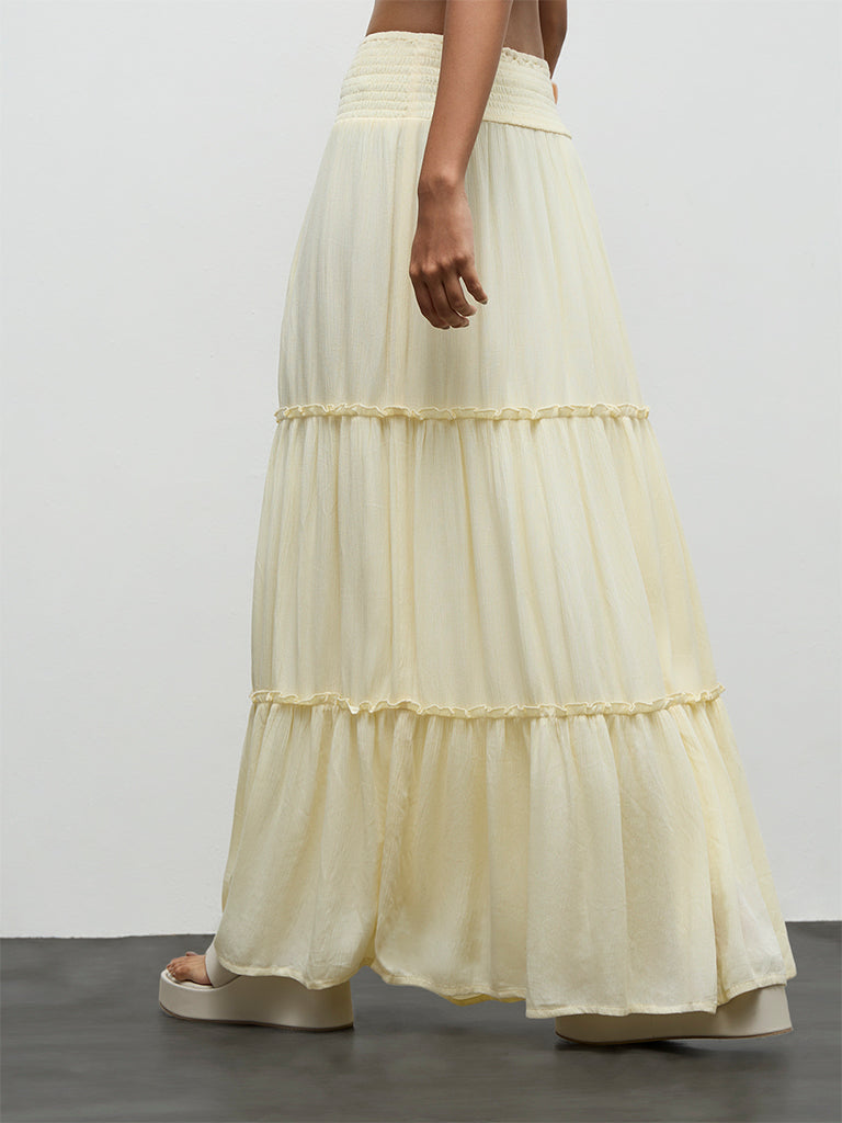 Nuon Light Yellow High-Rise Tiered Skirt