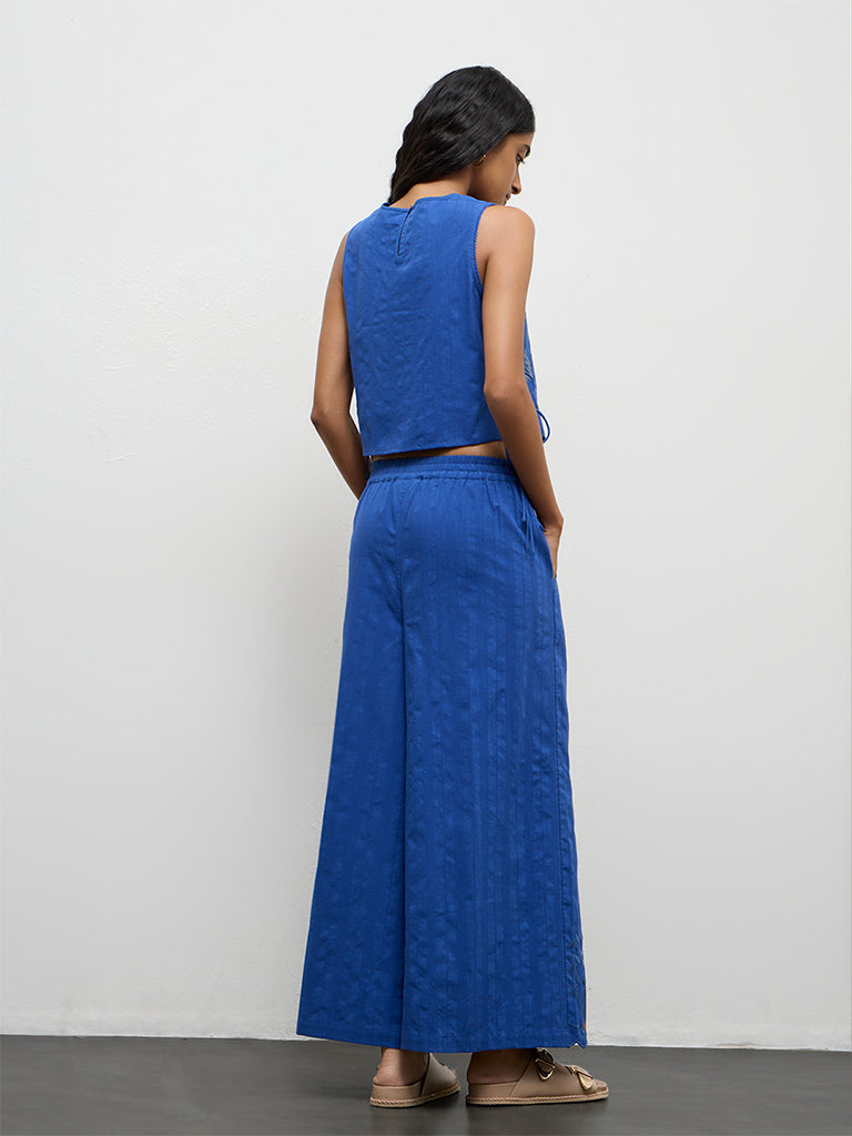 Bombay Paisley Blue Embroidered High-Rise Cotton Pants