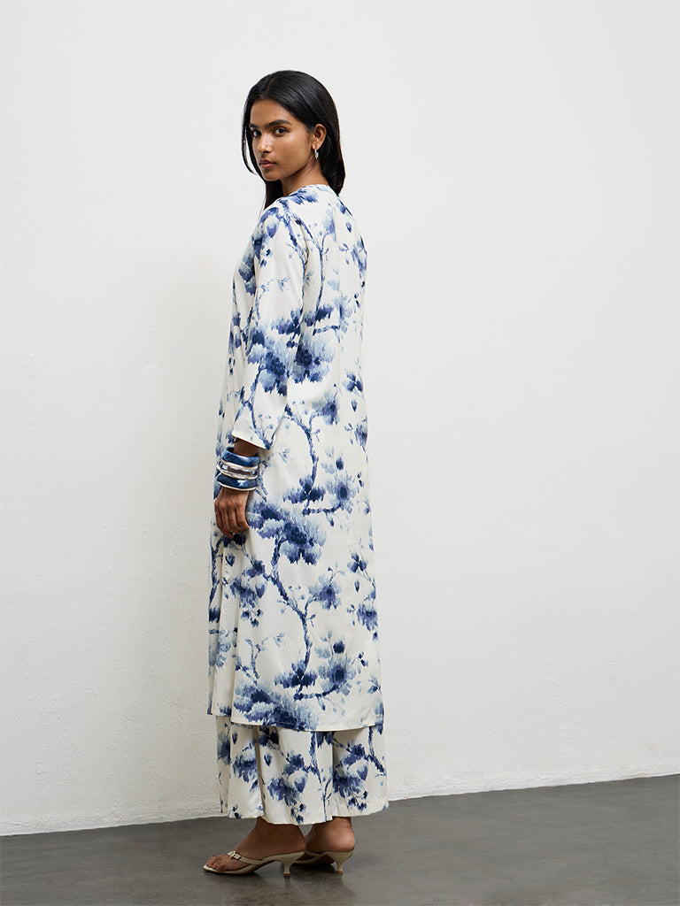 Utsa Indigo Floral Printed A-Line Kurta