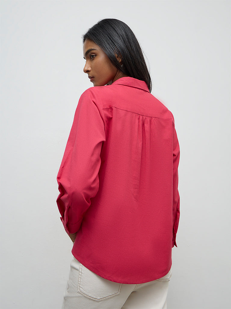 Utsa Fuchsia Embroidered Cotton-Blend Tunic
