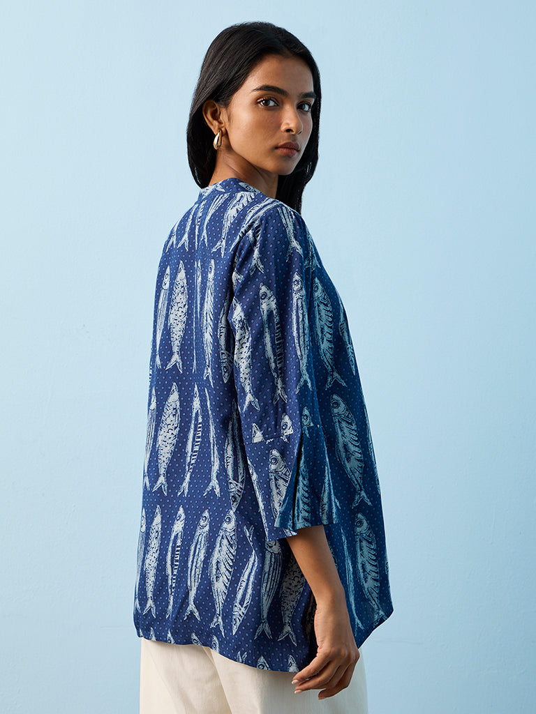 Utsa Indigo Fish Pattern Tunic