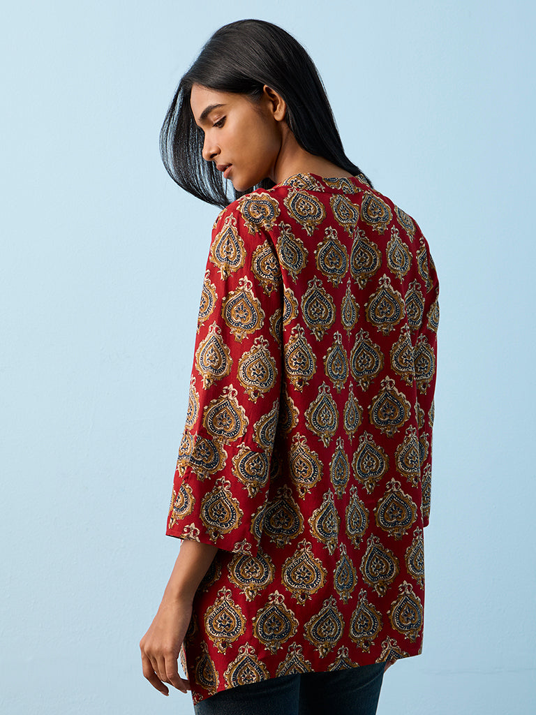 Utsa Red Printed Kurti