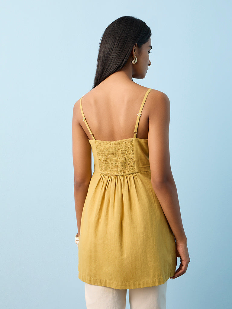 Utsa Yellow Floral Embroidered Cotton Tunic