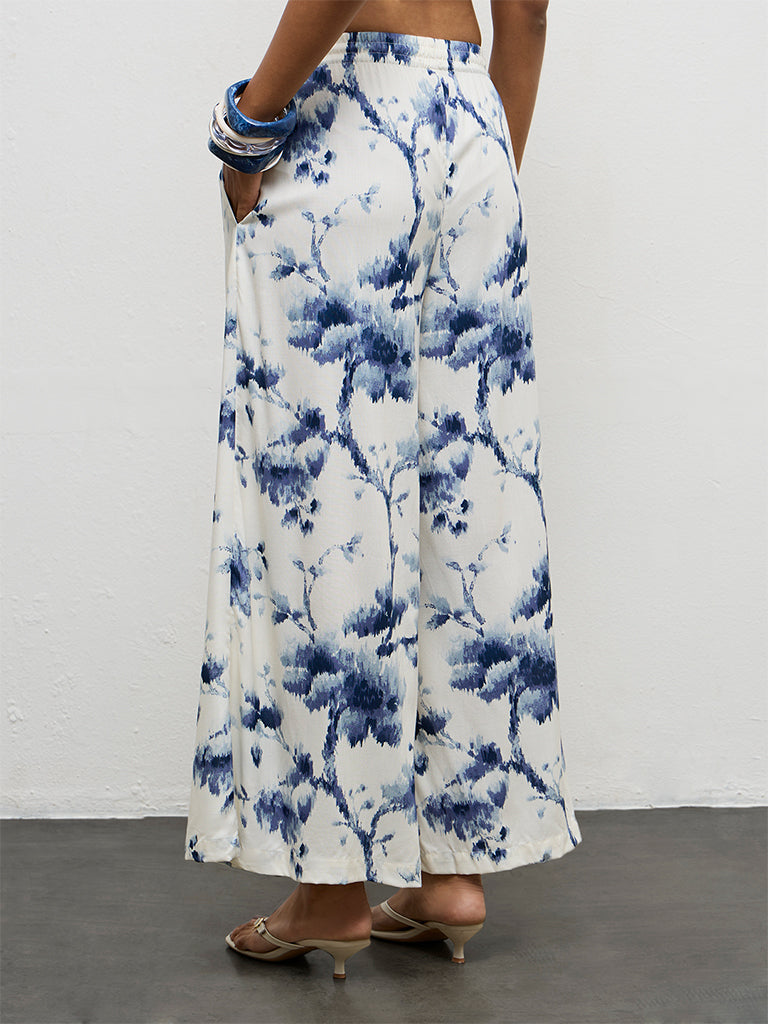 Utsa Indigo Floral Printed Ethnic Pants