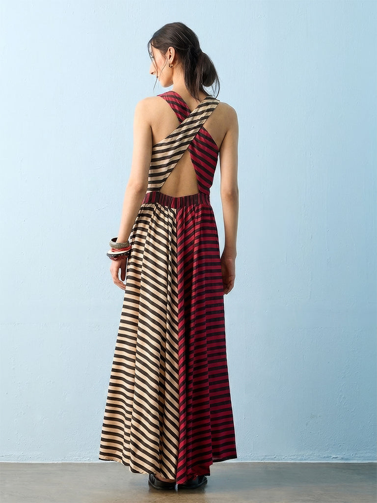 Bombay Paisley Red Striped Maxi A-Line Dress