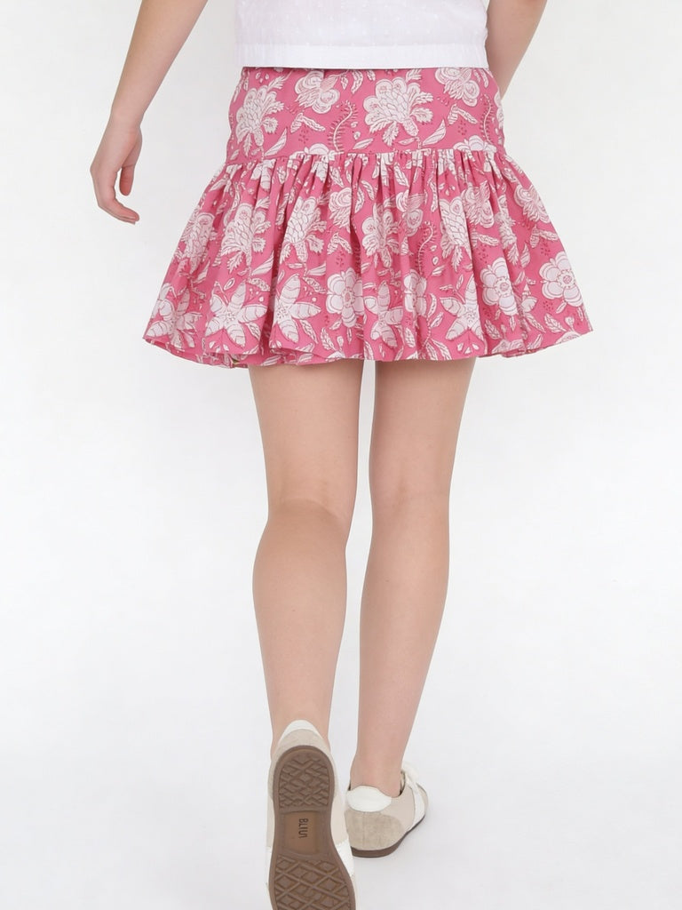 Utsa Kids Girls Pink Floral Print Flared Cotton Skirt - (8-14 yrs)