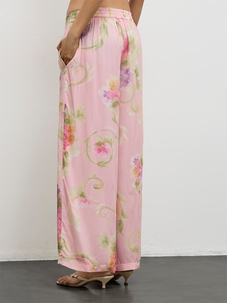 Utsa Pink Floral Printed Pants