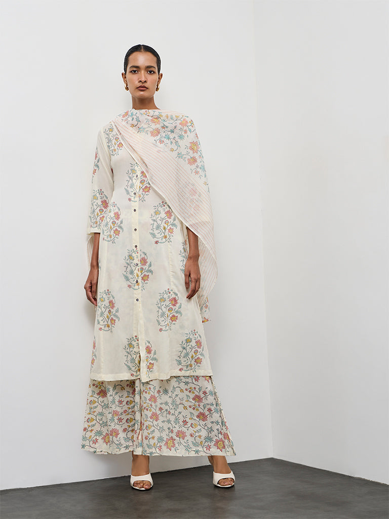 Zuba Off-White Printed Cotton Dupatta