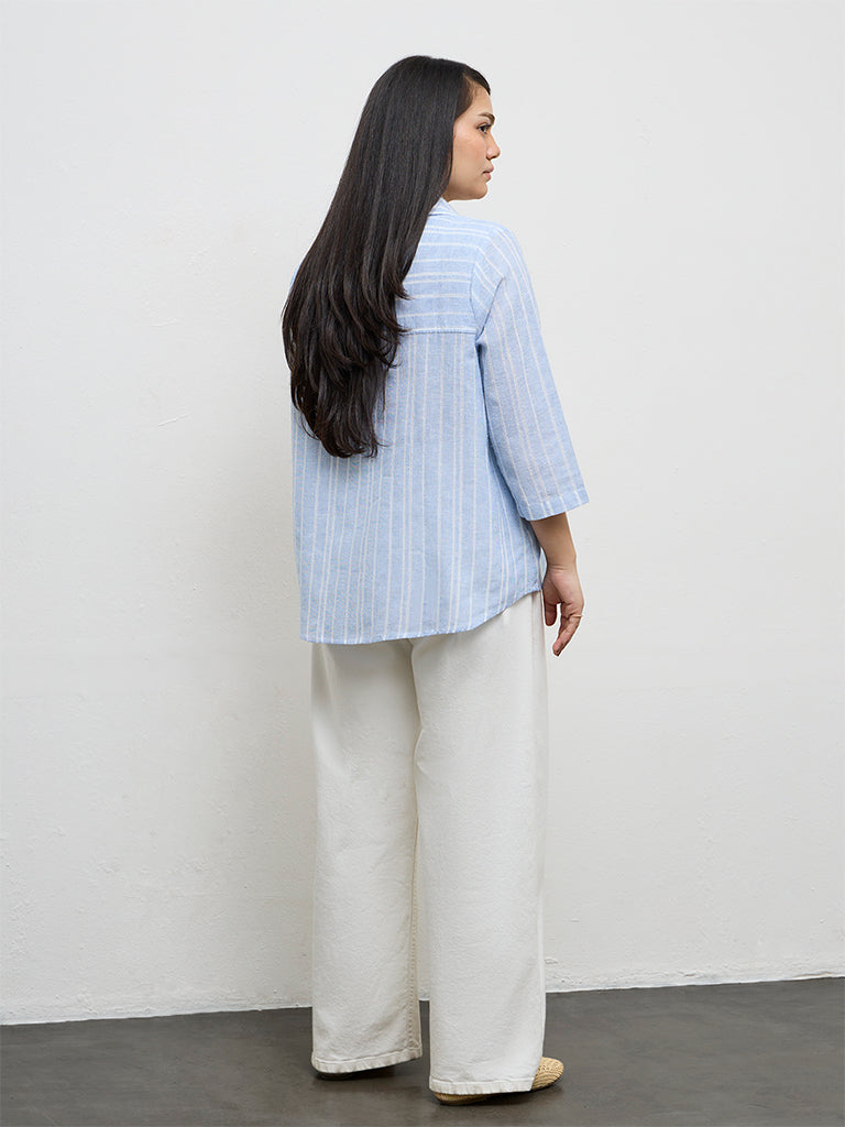 Gia Blue Striped Cotton-Blend Blouse