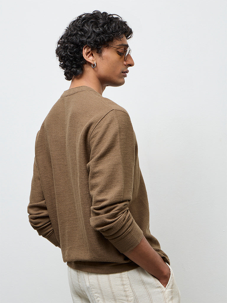 ETA Brown Waffle-Textured Relaxed-Fit Cotton-Blend T-Shirt
