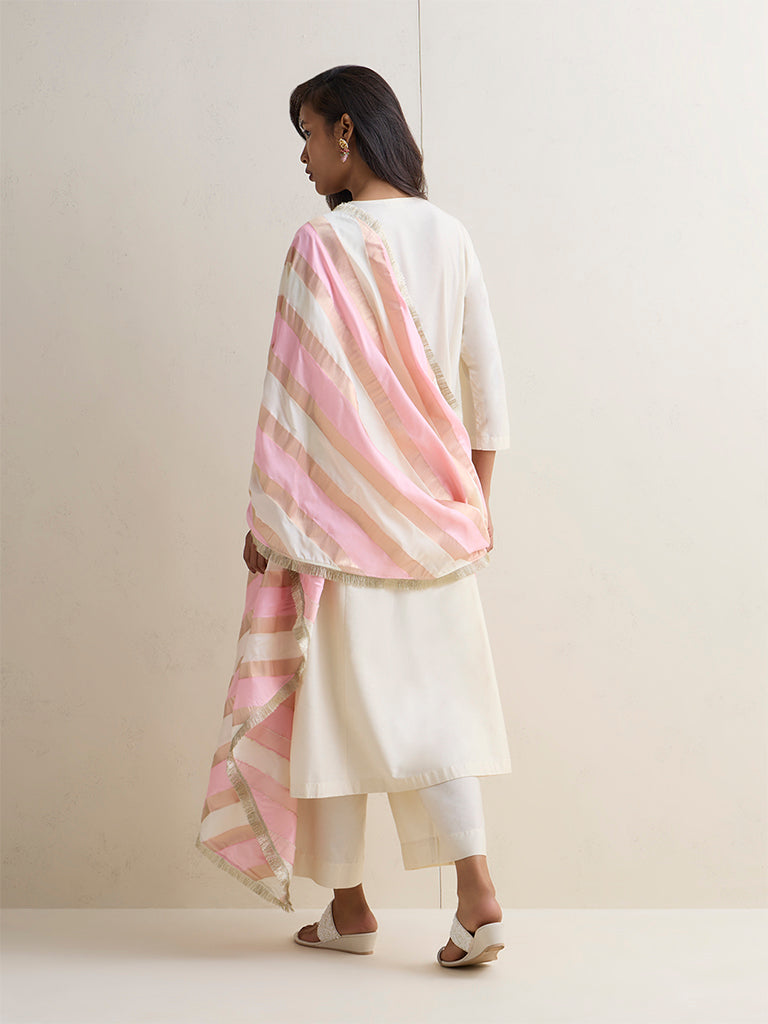 Vark Ivory Embroidered A-Line Ethnic Set