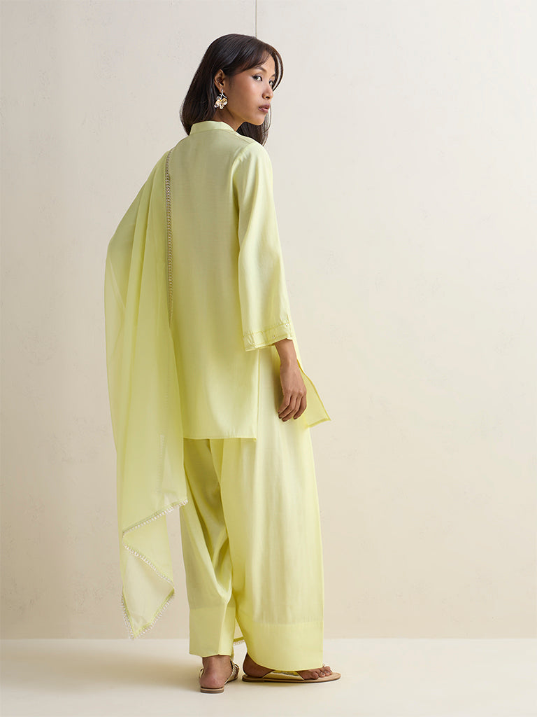 Vark Lime Embellished Straight Ethnic Set