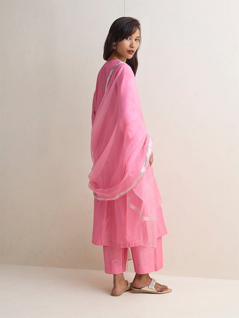 Vark Pink Mirror Work A-Line Ethnic Set