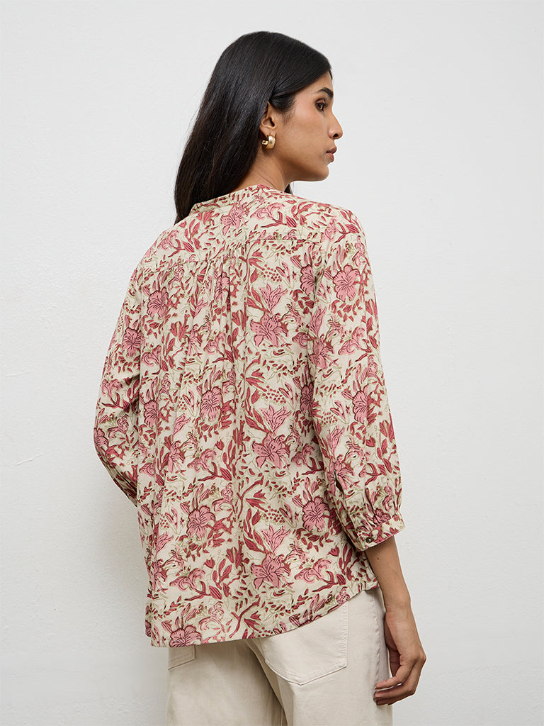 Utsa Pink Floral Printed Cotton Tunic