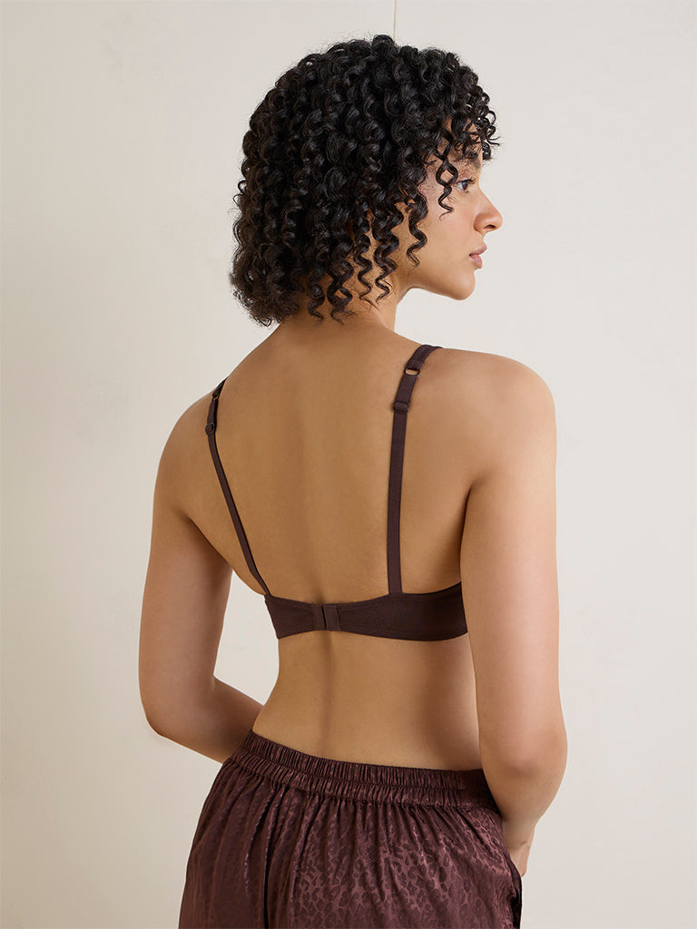 Wunderlove Dark Brown Cotton-Blend Padded Bra