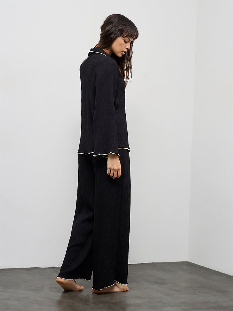 Wunderlove Black Textured Shirt with Pyjama Set