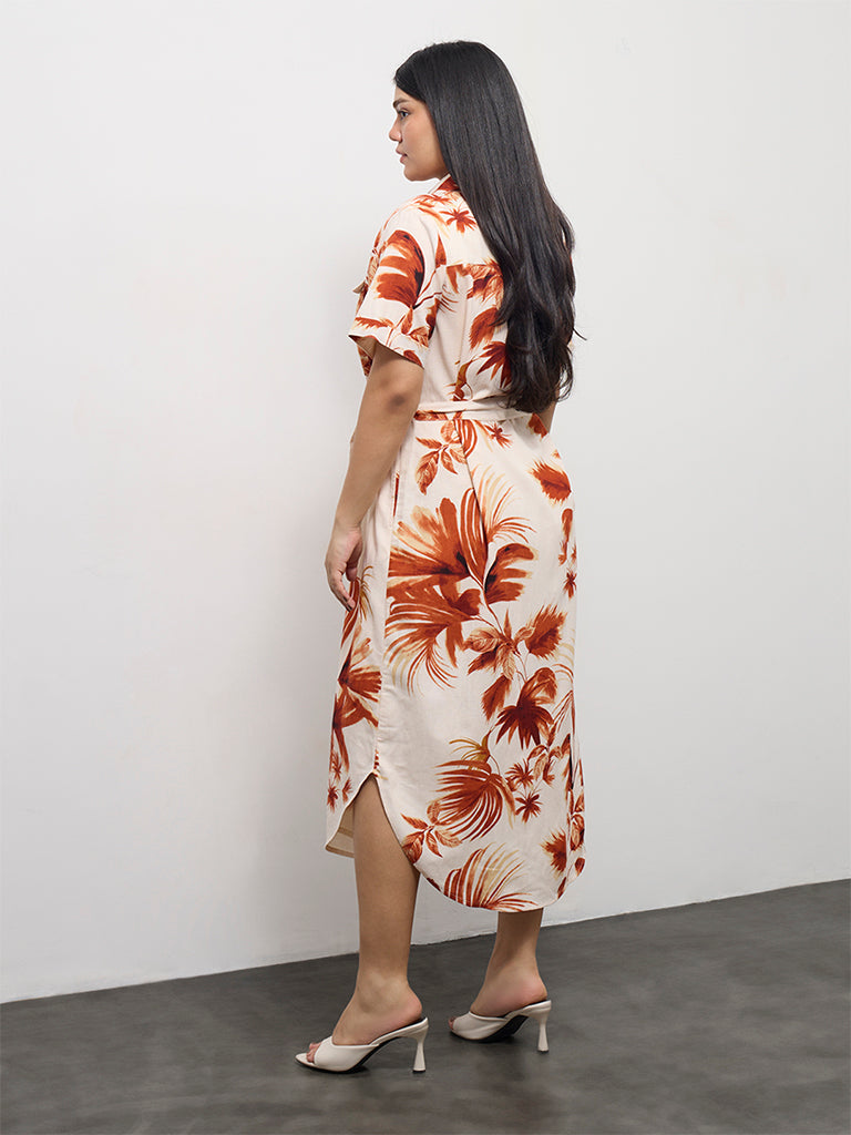 Gia Rust Botanical Printed Shirt Dress with Belt