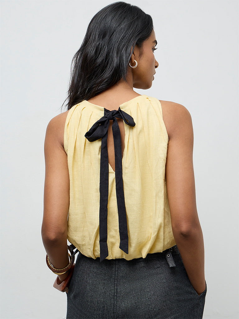 LOV Yellow Solid Linen-Blend Top