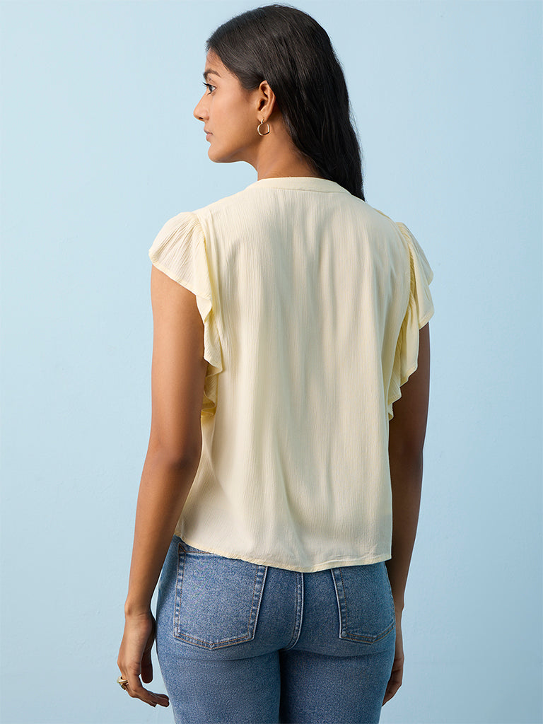 LOV Light Yellow Floral Embroidered Blouse