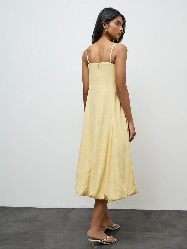 LOV Yellow Linen-Blend Balloon Dress