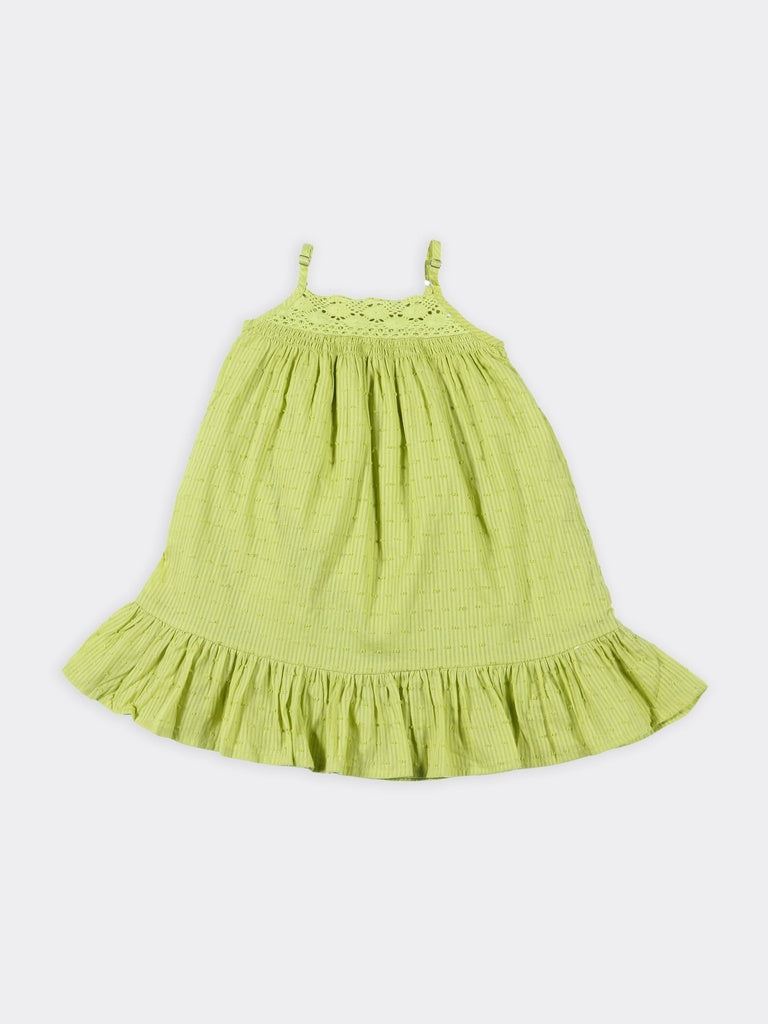 Utsa Kids Girls Lime Green Textured Cotton Flared Dress - (2-8 yrs)