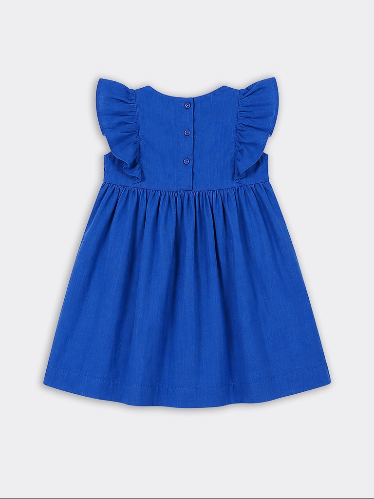 Utsa Kids Girls Blue Embroidered Cotton A-Line Dress - (2-8 yrs)