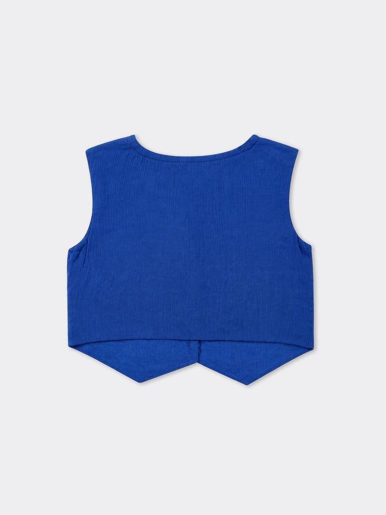 Utsa Kids Girls Cobalt Blue Embroidered Rayon Waistcoat - (8-14 yrs)