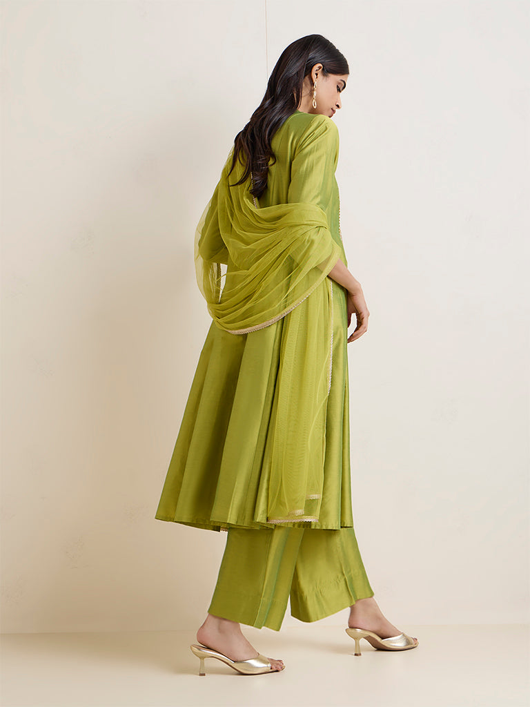 Vark Lime Embroidered Anarkali Ethnic Set