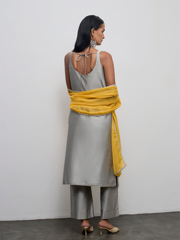 Vark Grey Embroidered A-Line Ethnic Set