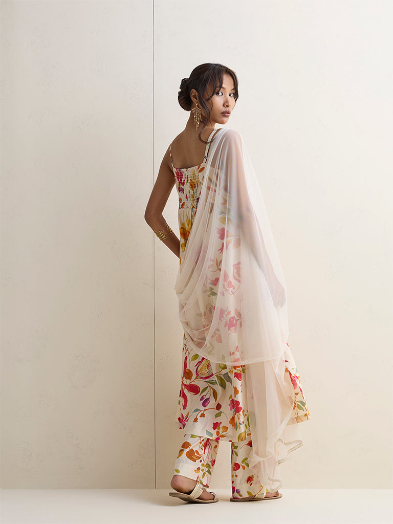 Vark White Foliage Pattern A-Line Ethnic Set