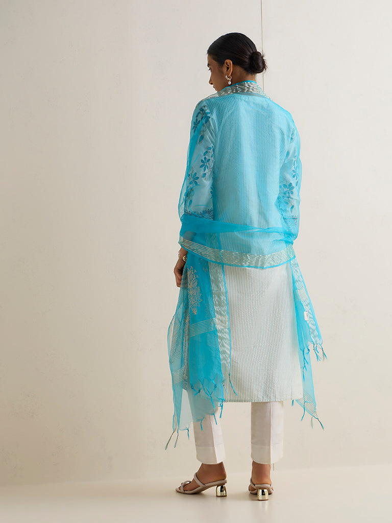 Vark Blue Embroidered Straight Ethnic Set