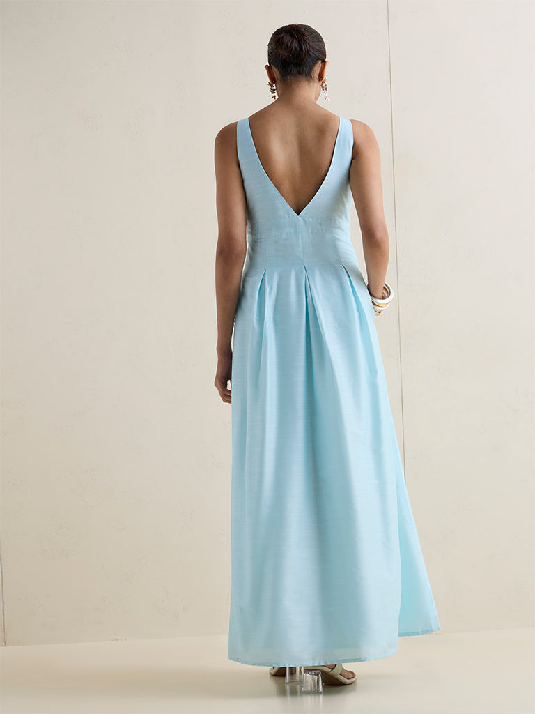 Vark Blue Embellished A-Line Dress