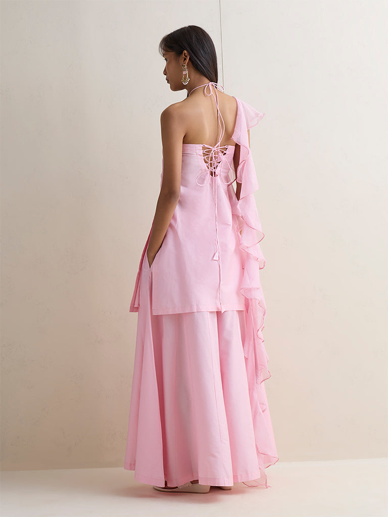 Vark Pink Embroidered A-Line Ethnic Set