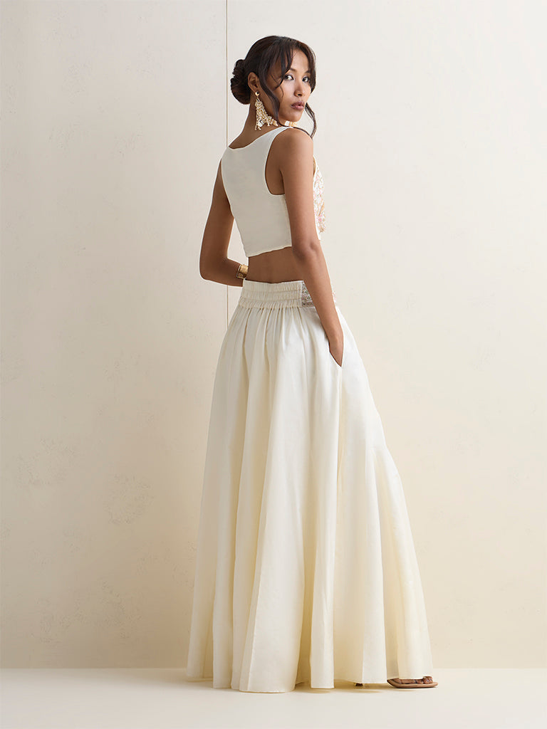 Vark Ivory Embellished Maxi Skirt