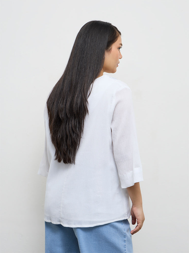 Gia White Floral Embroidered Cotton Blouse