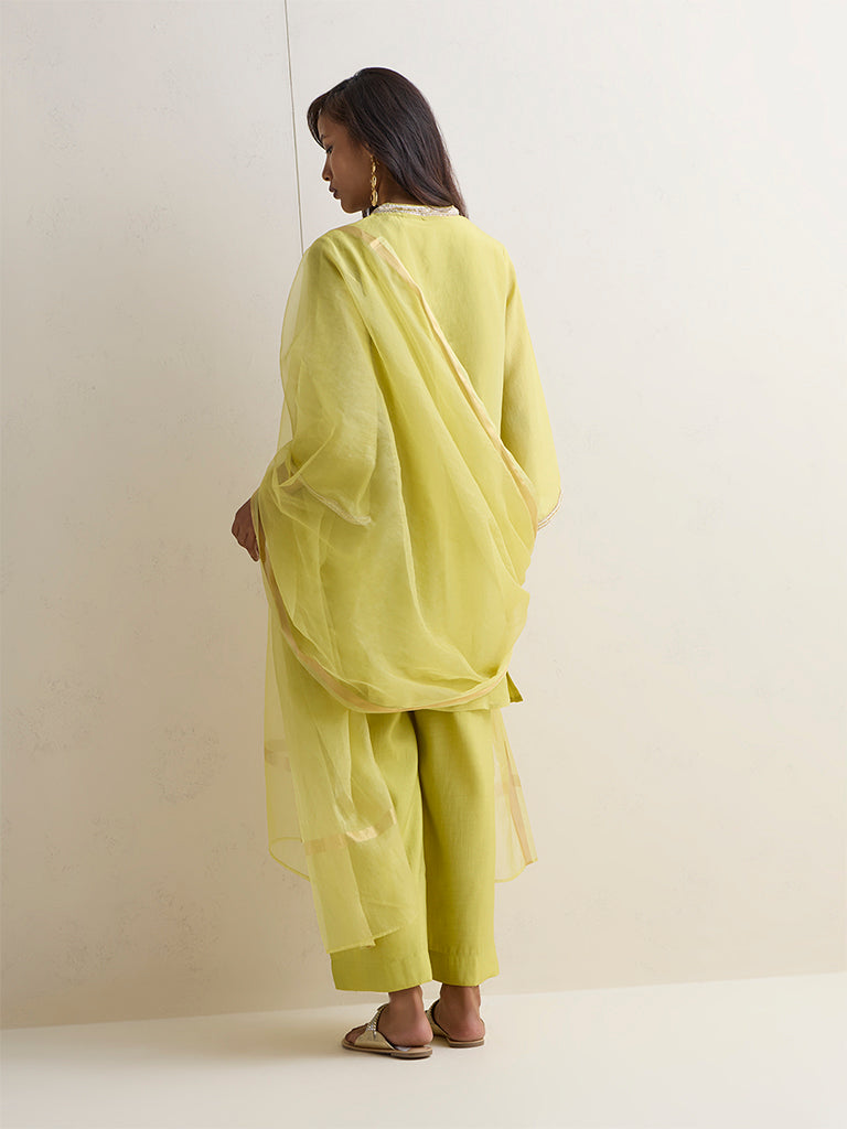 Vark Lime Embellished Straight Ethnic Set
