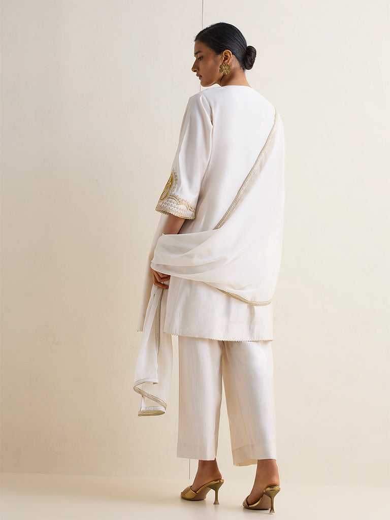 Vark Off-White Embroidered A-Line Ethnic Set
