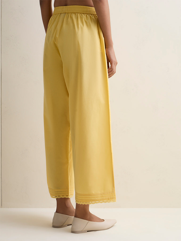 Zuba Yellow Lace-Detailed Cotton Pants