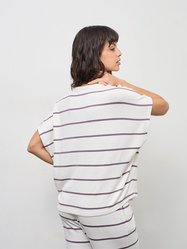 Wunderlove White Stripe Printed T-Shirt