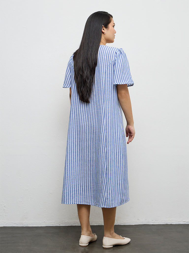 Gia Blue Striped A-Line Dress