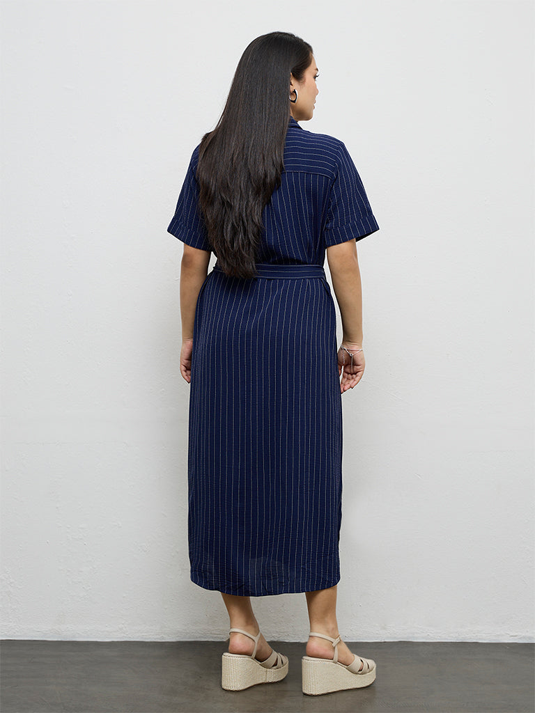 Gia Navy Striped Shirt Dress with Belt