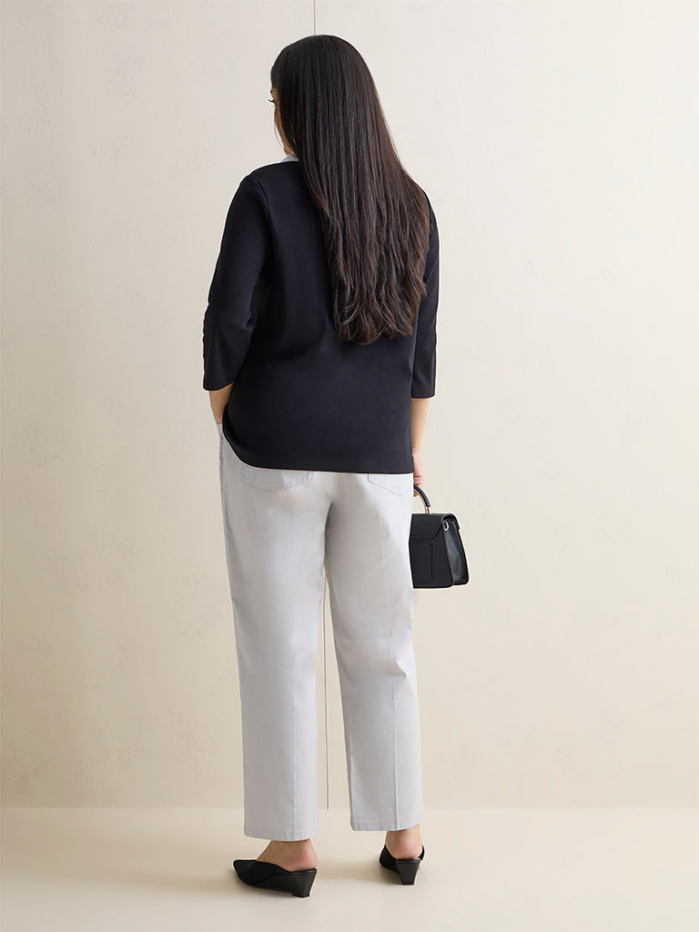 Gia Light Grey High-Rise Cotton-Blend Pants