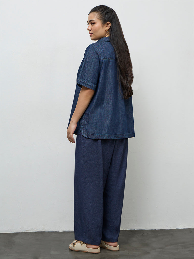 Gia Indigo Solid High-Rise Pants