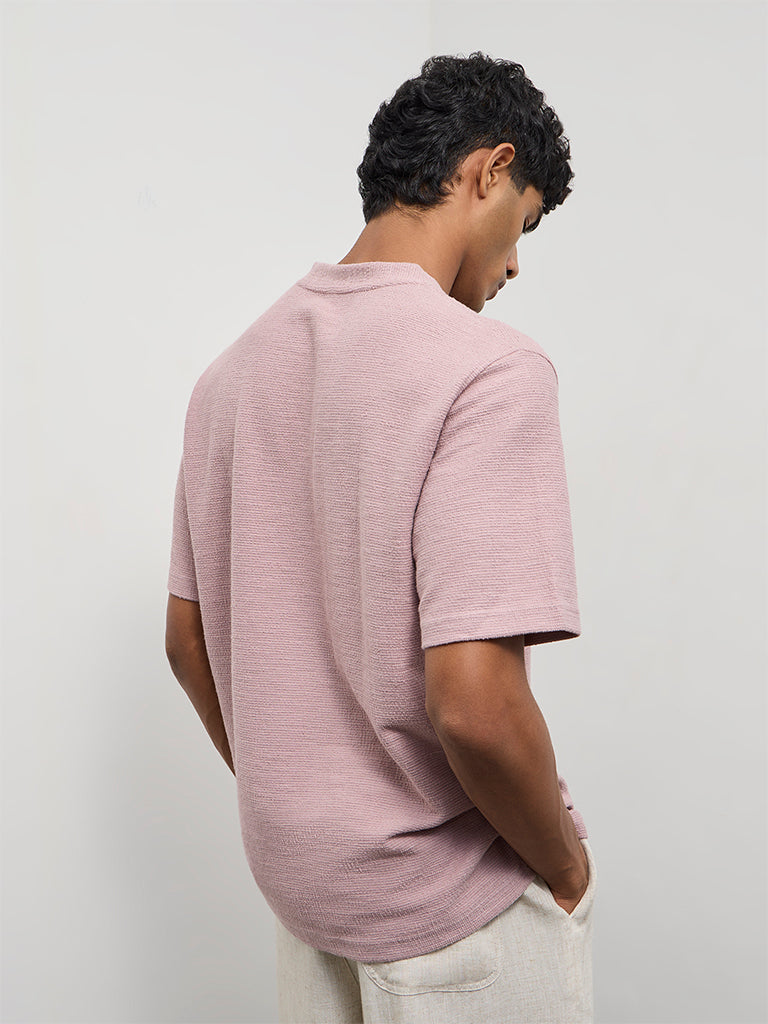 ETA Dusty Pink Textured Relaxed-Fit Cotton-Blend T-Shirt