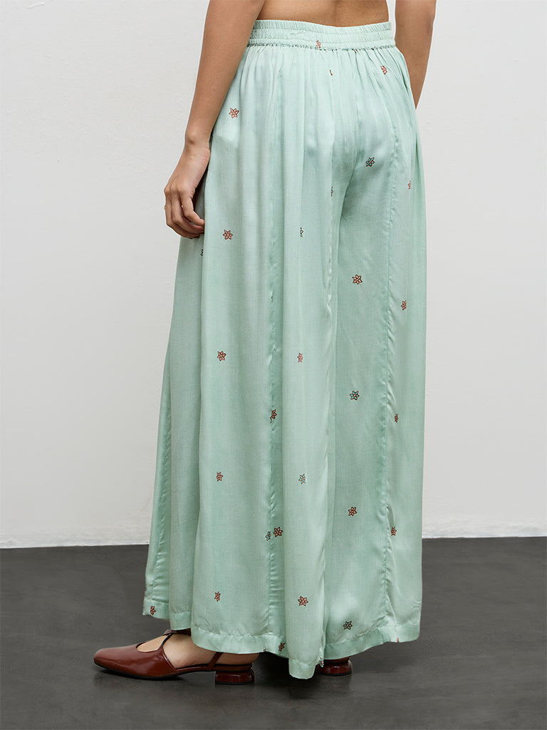 Zuba Aqua Floral Printed Palazzos