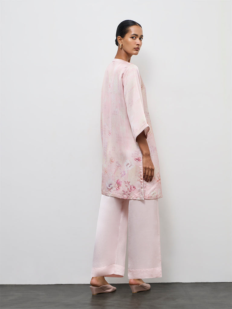 Zuba Pink Floral Printed A-Line Kurta