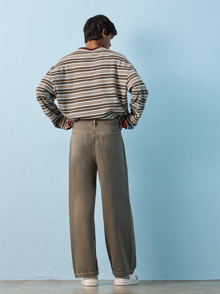 Nuon Dark Sage Barrel-Fit Mid-Rise Jeans