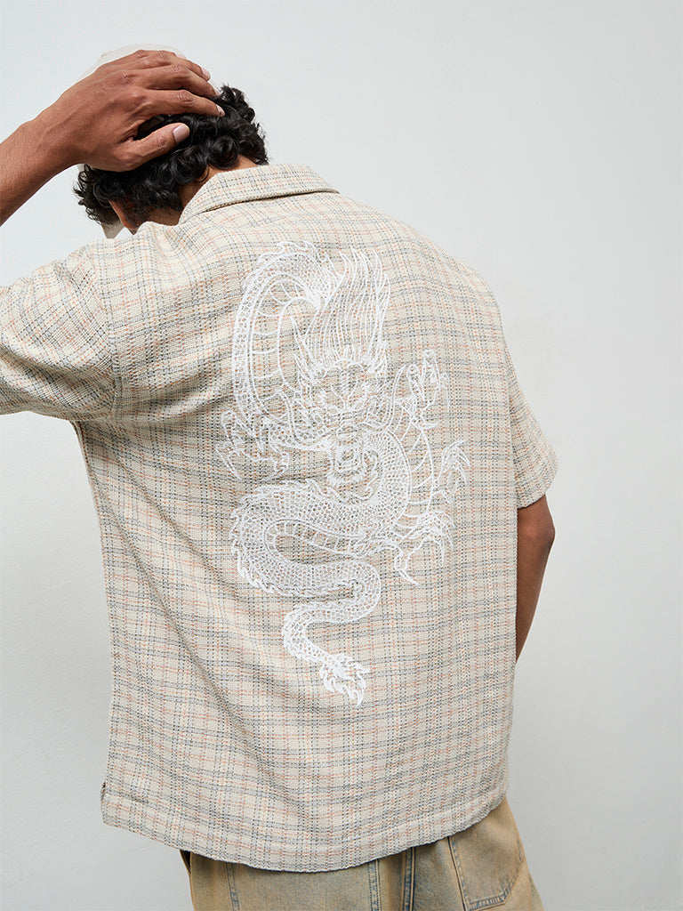 Nuon Beige Checkered Relaxed-Fit Cotton Shirt